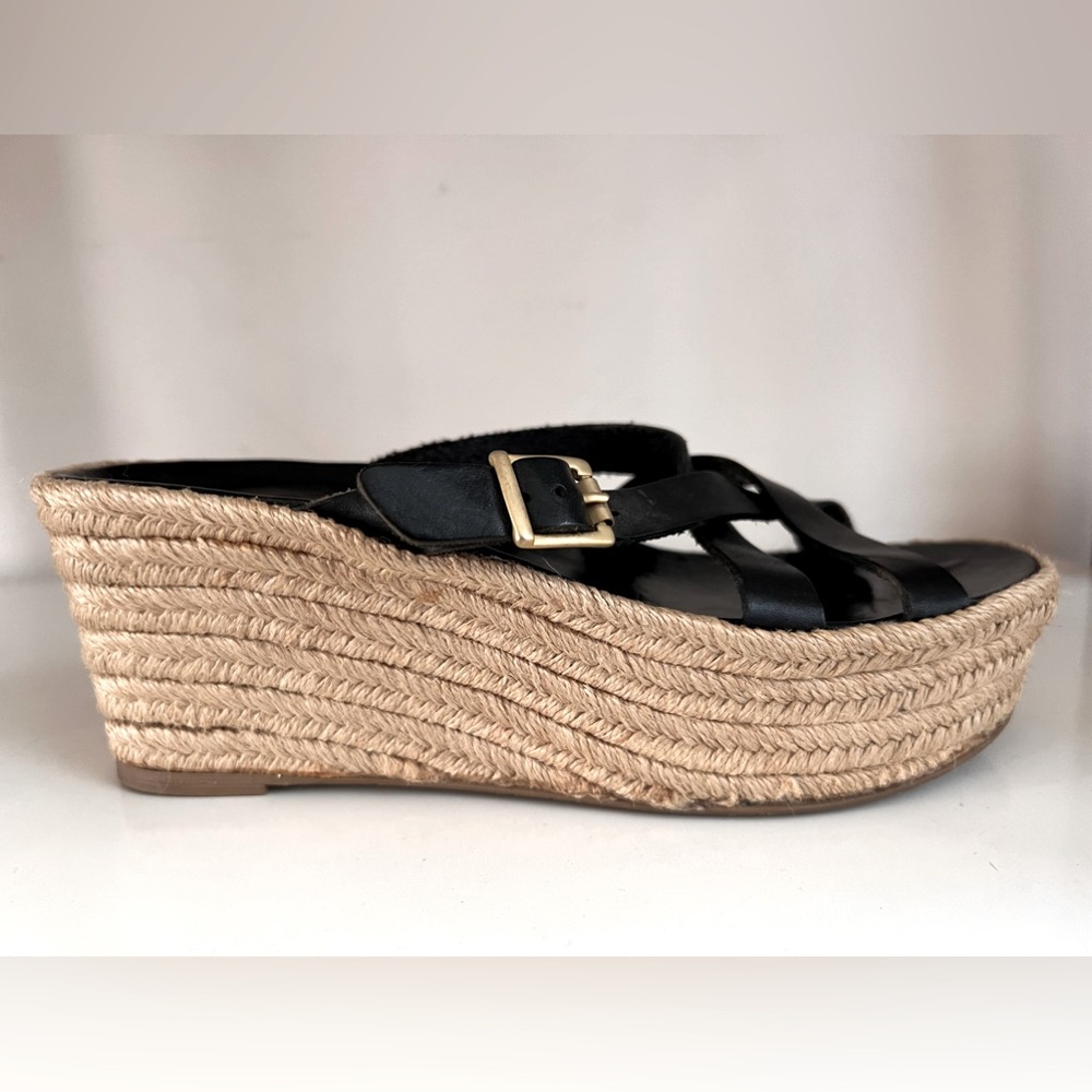 Delman Black Strappy Wedge Sandals Size 8M